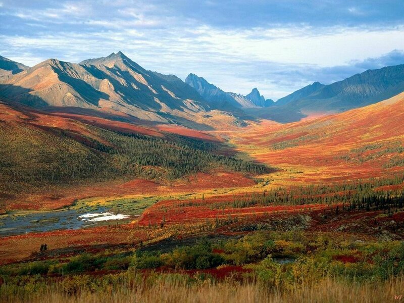 autumn mountains with river