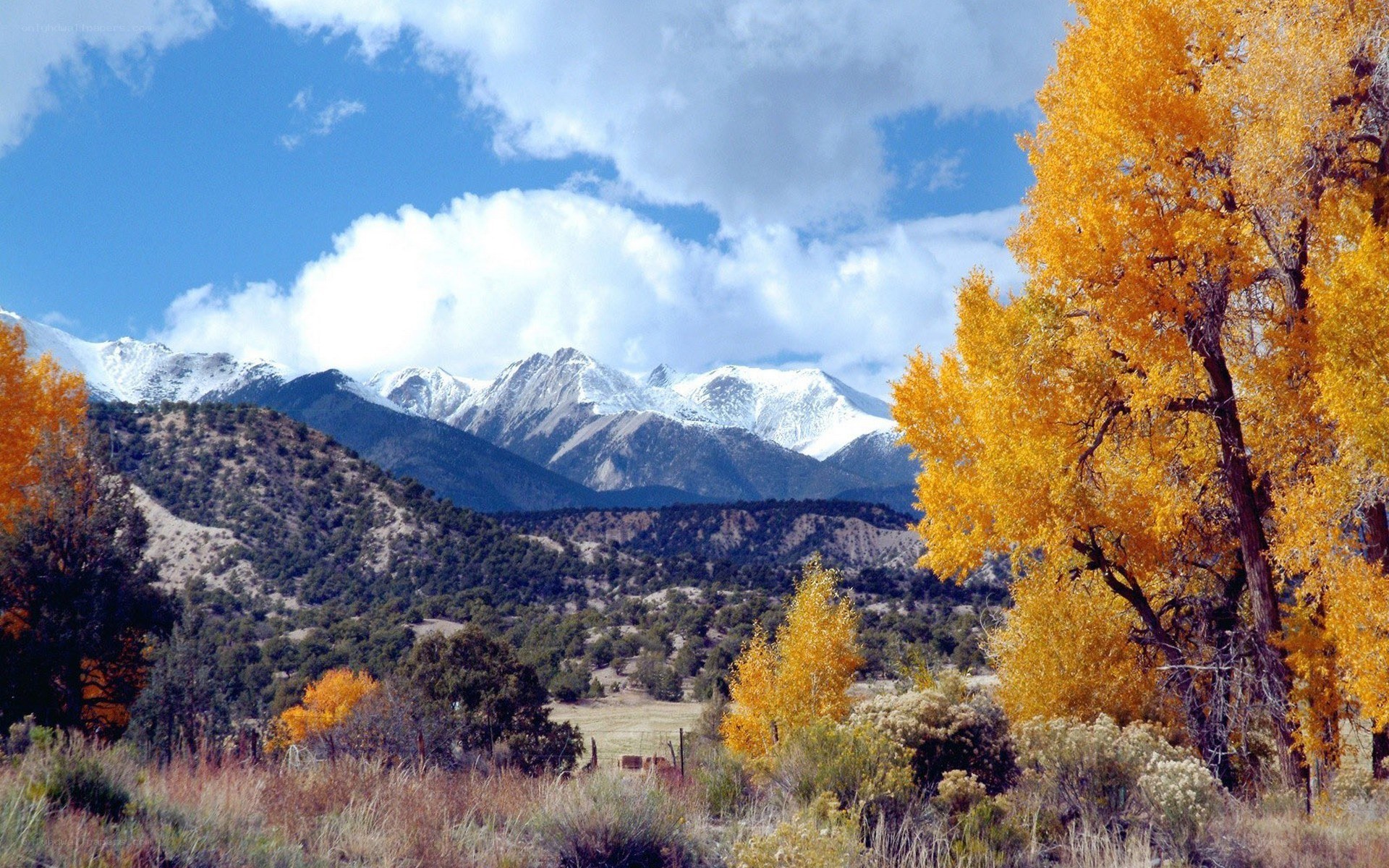 autumn mountains with snow