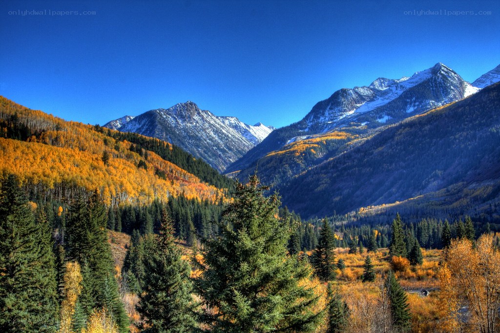 Autumn mountains with snow