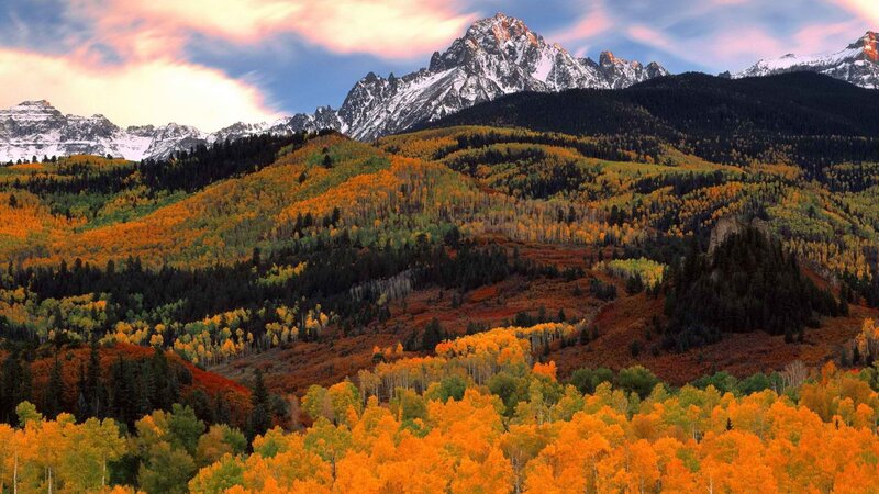 Autumn mountains with snow