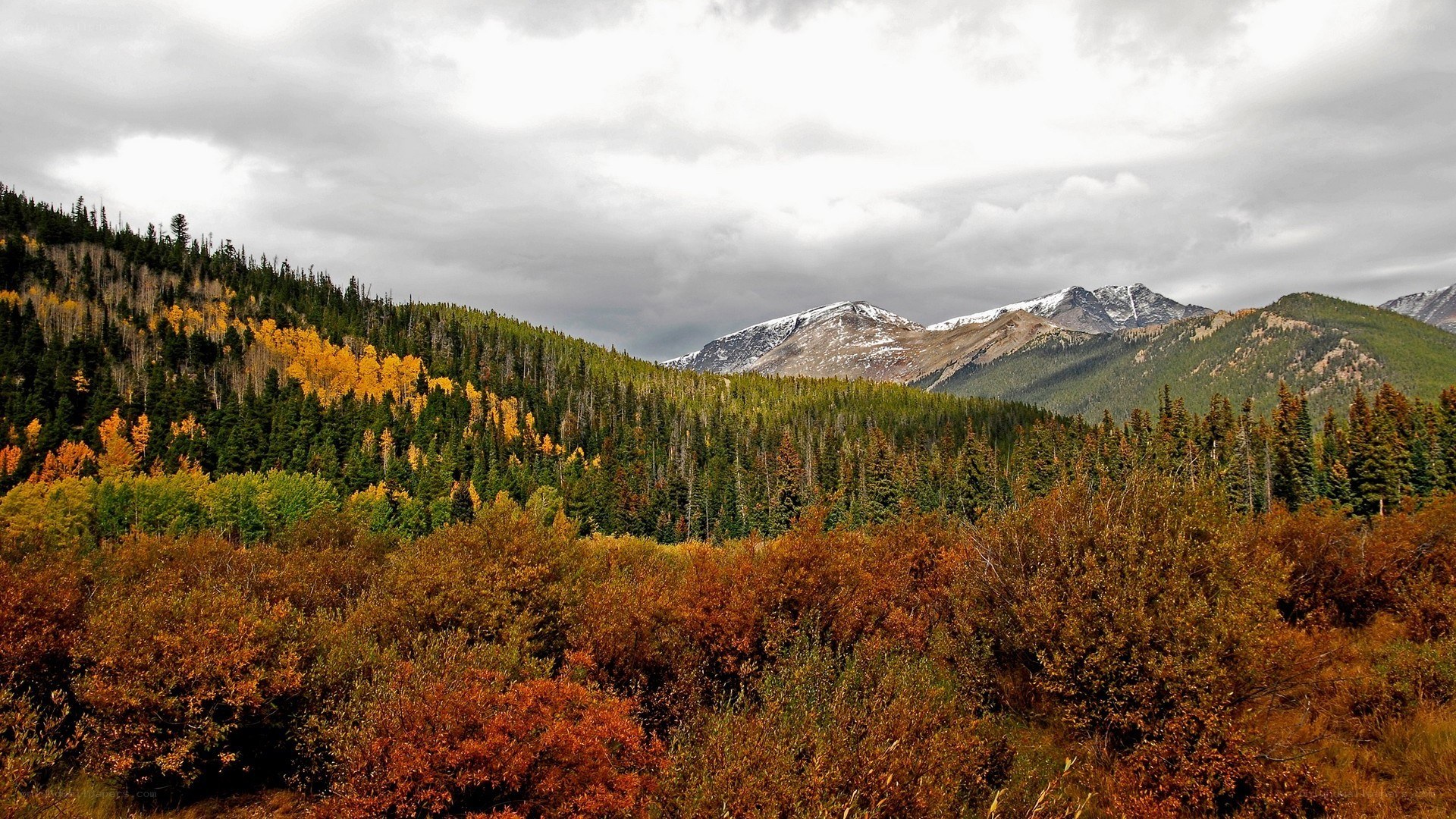 autumn mountains with snow