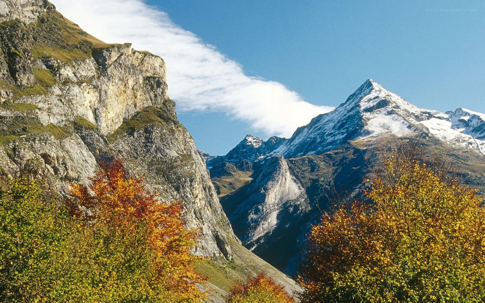 Autumn mountains with snow