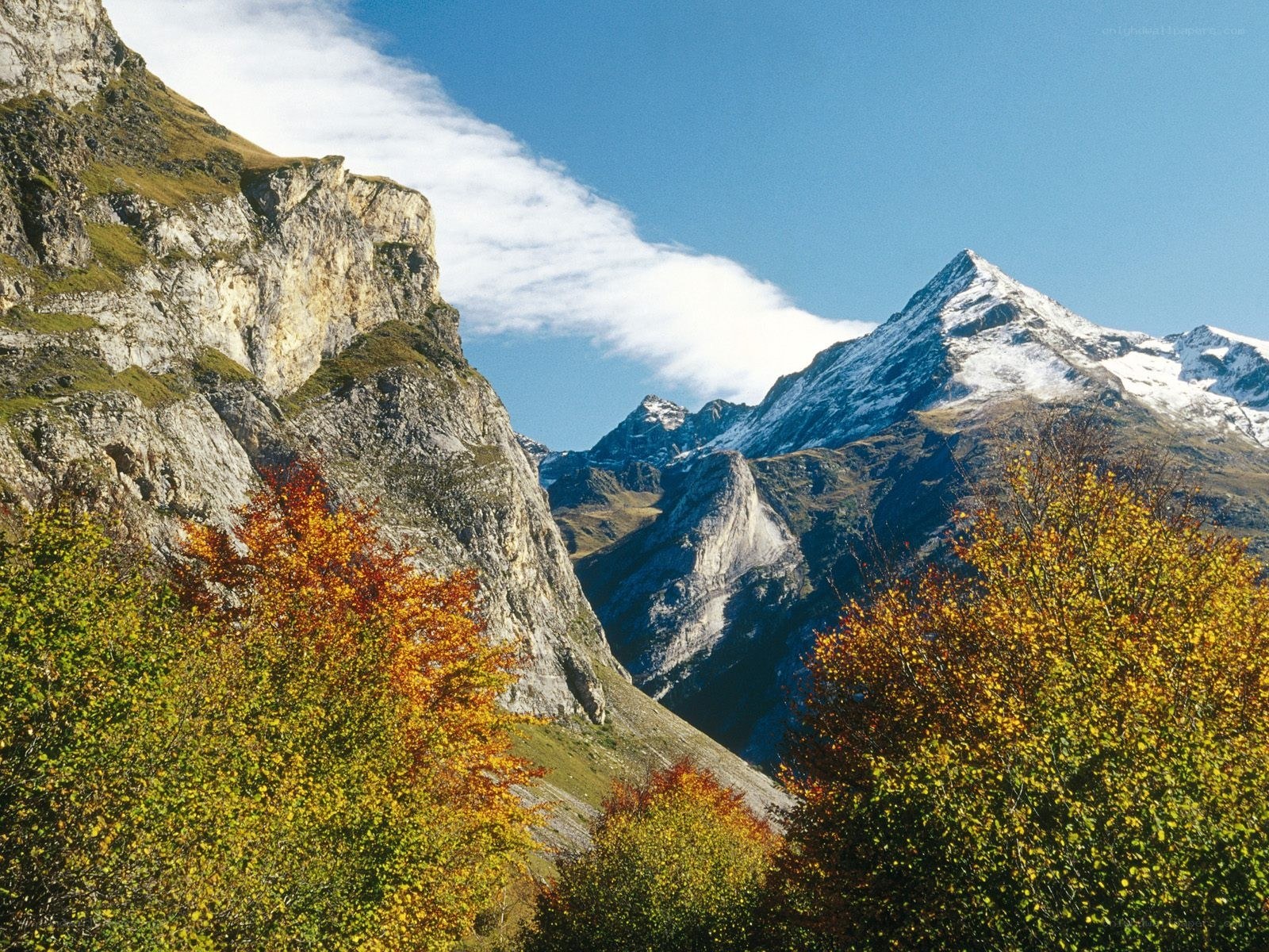 Autumn mountains with snow