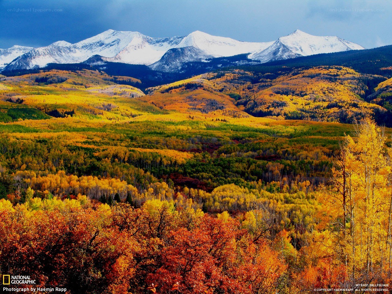 Autumn mountains with snow
