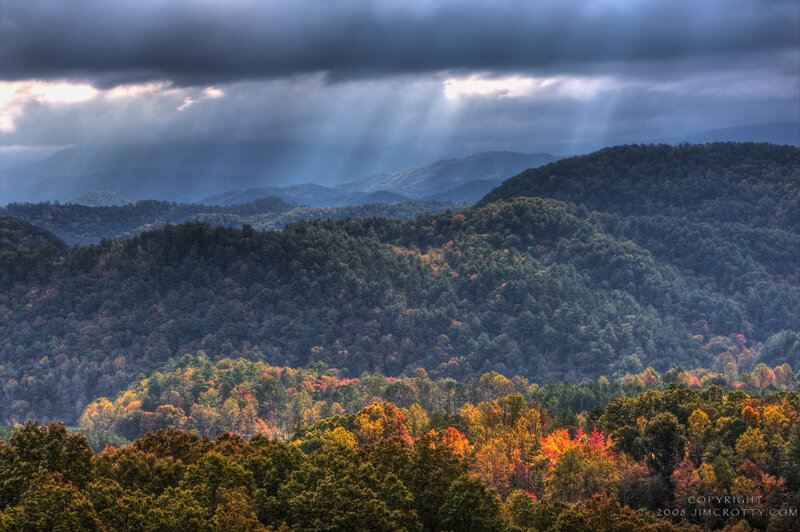 Autumn mountains with sunbeams