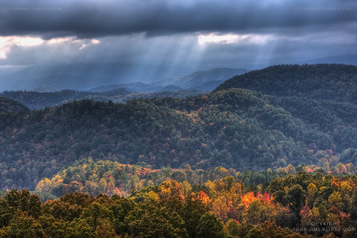 Autumn mountains with sunbeams