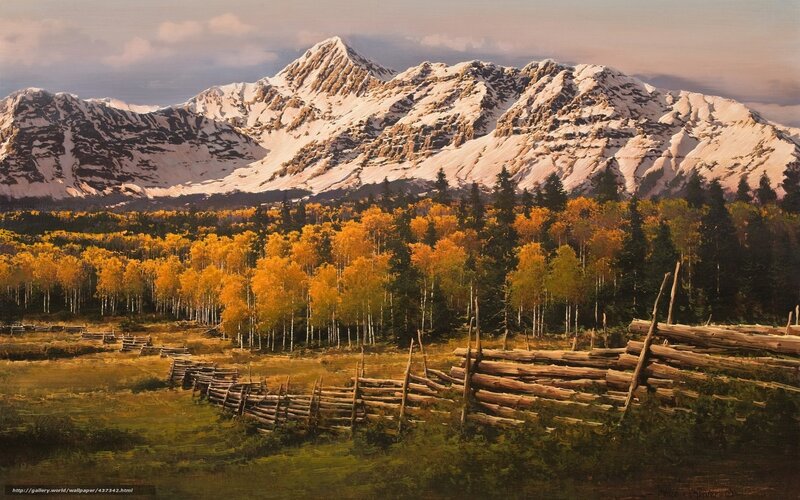 Autumn mountains with wooden fence
