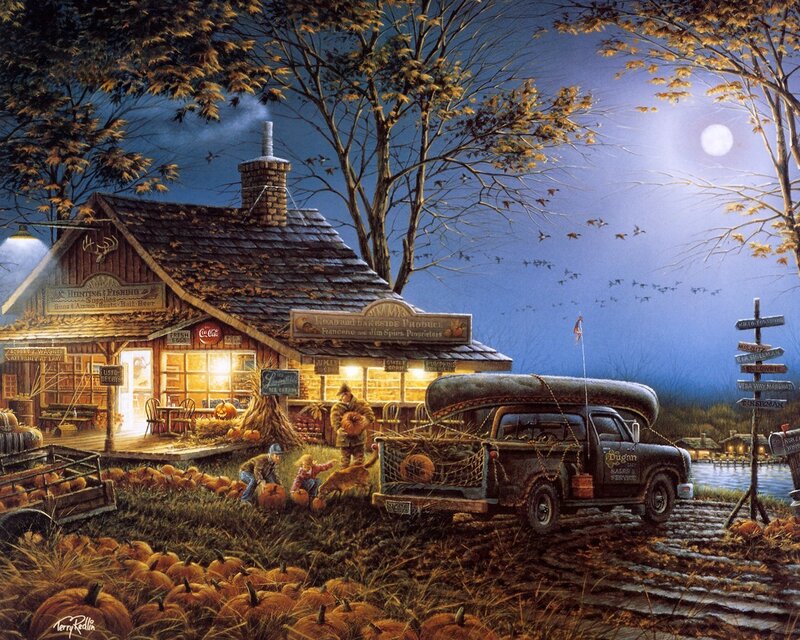 Autumn night at a country store