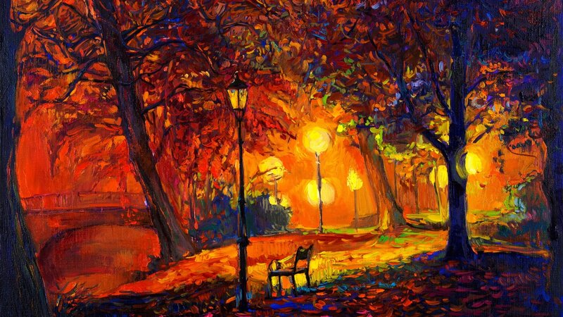 Autumn Park at Night — Orange, Warm