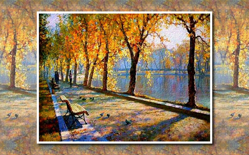 Autumn Park Scene — Yellow, Serene, Painting