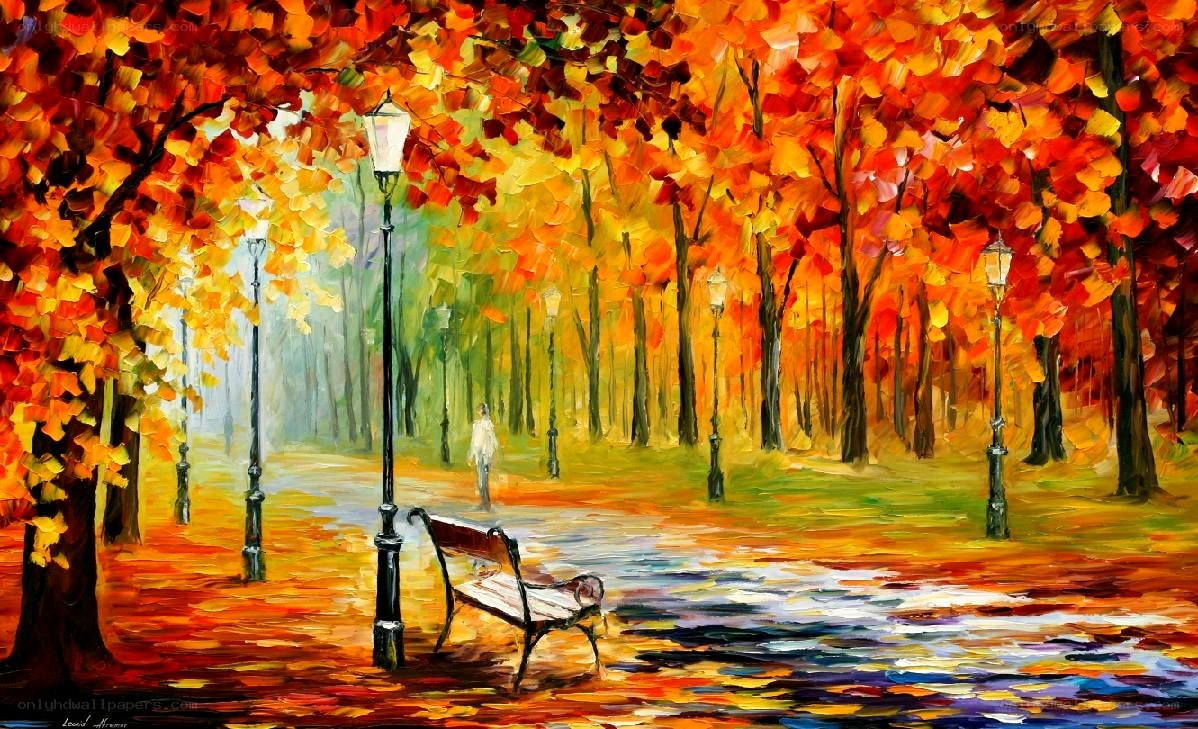Autumn park with bench