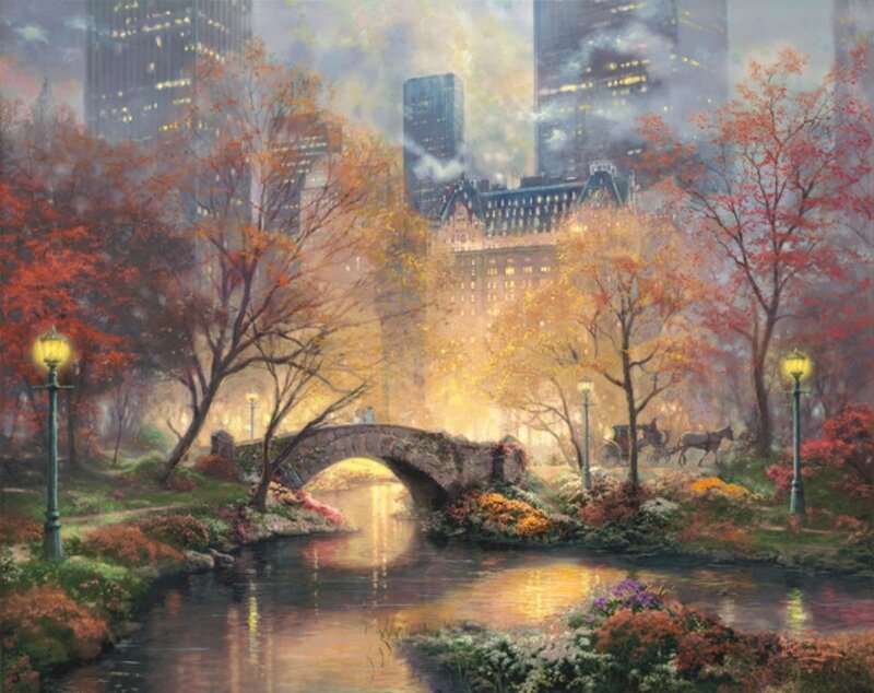 Autumn Park with Bridge — Orange