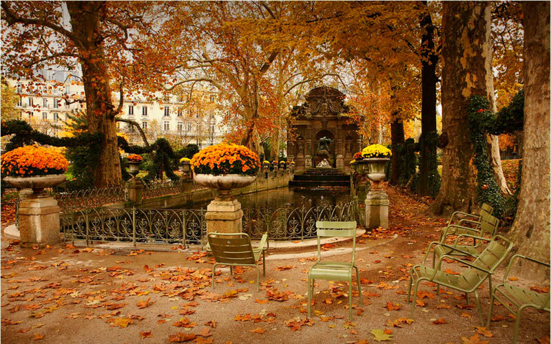Autumn Park with Fountain — Orange