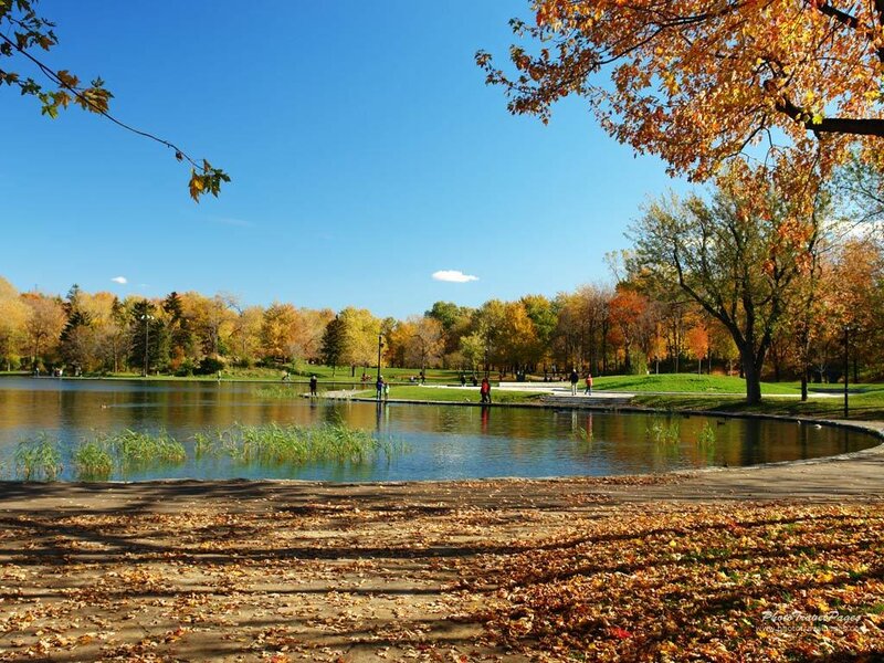 Autumn Park with Lake — Blue
