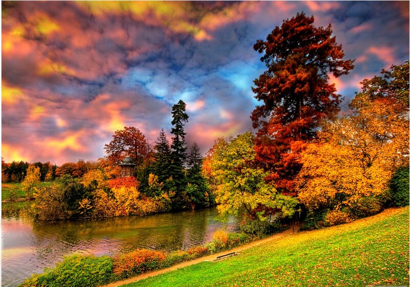 Autumn Park with Lake — Orange, Dramatic