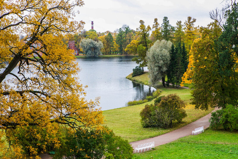Autumn Park with Lake — Yellow