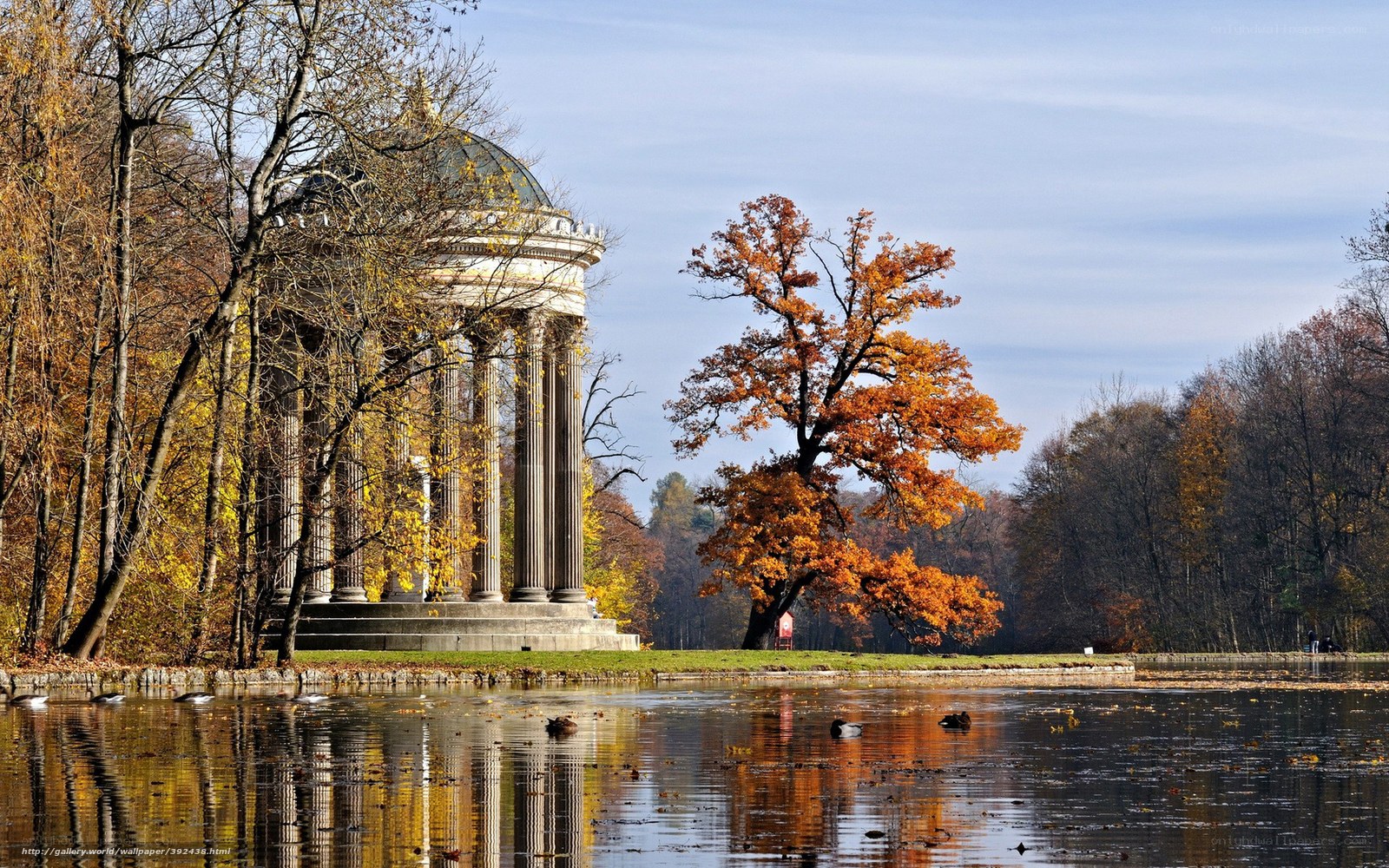 Autumn park with temple