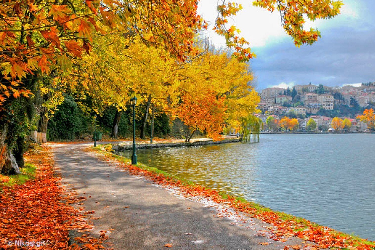 Autumn path by the lake