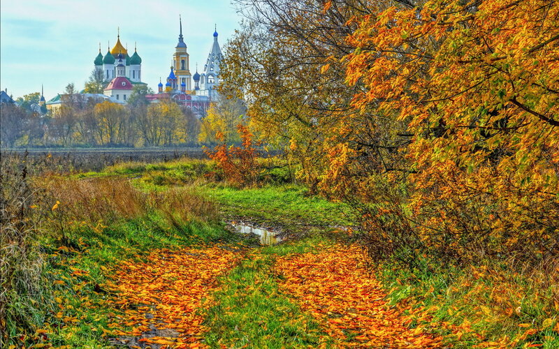 Autumn path to a cathedral