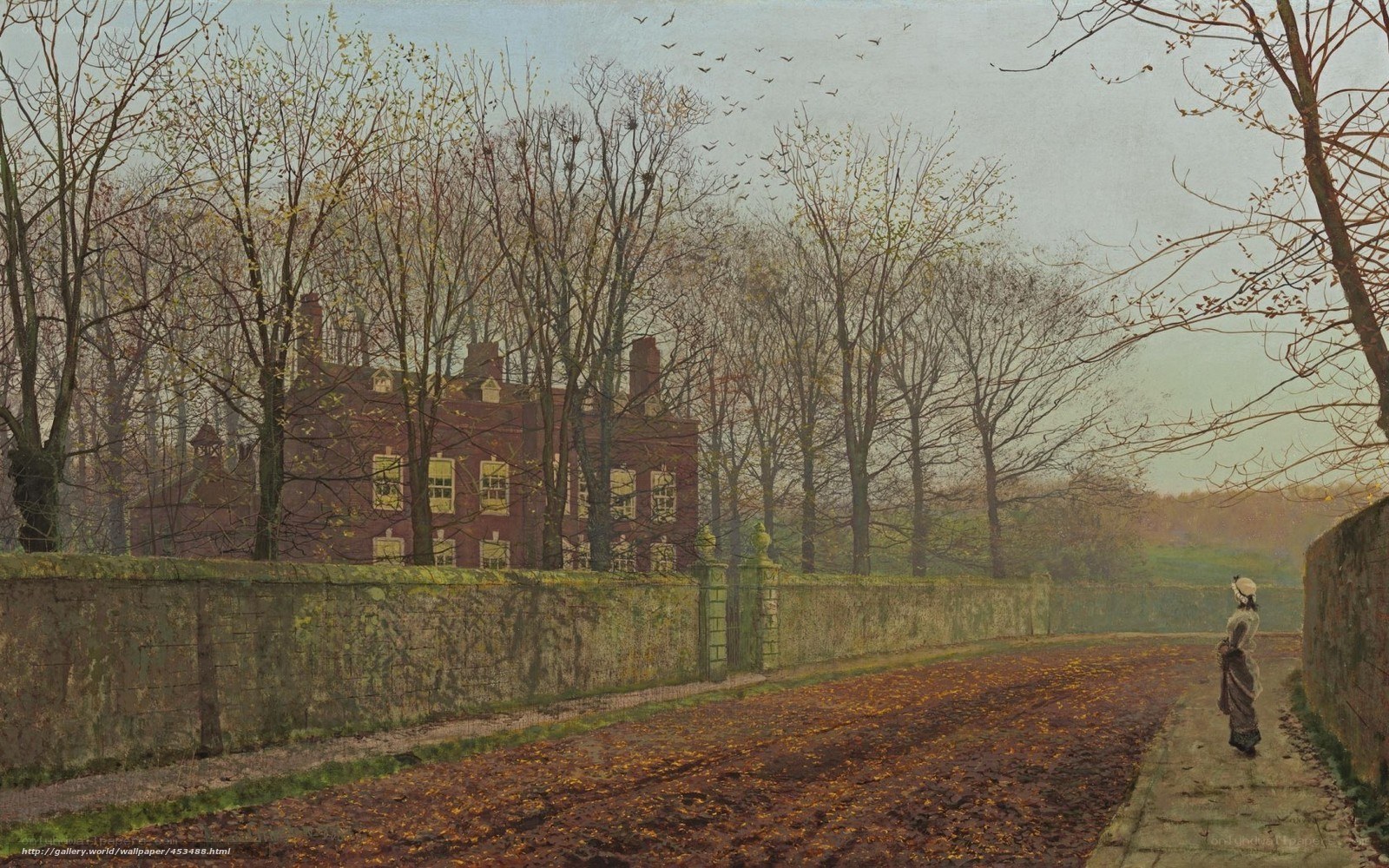 Autumn path to a manor house