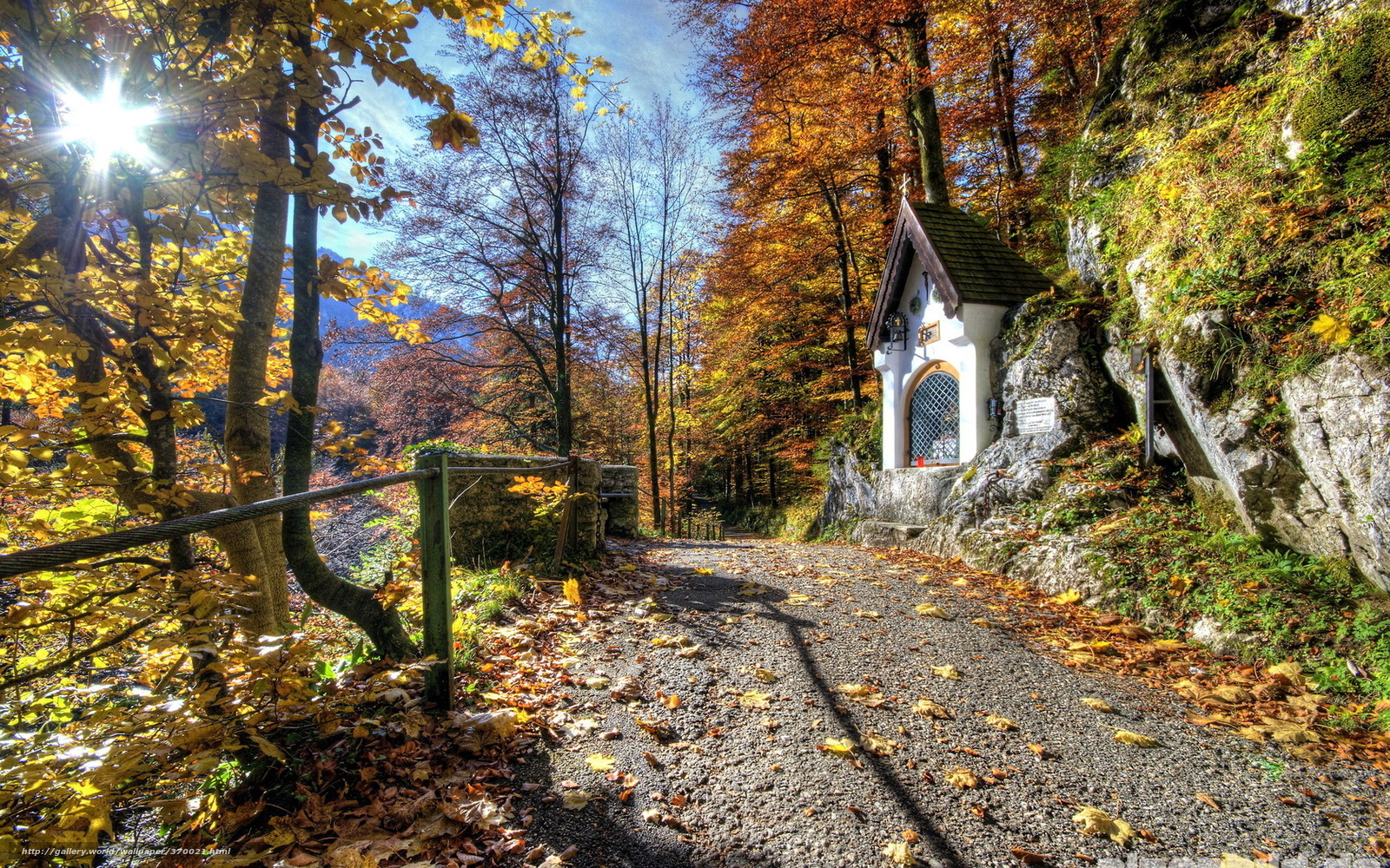 Autumn path with chapel