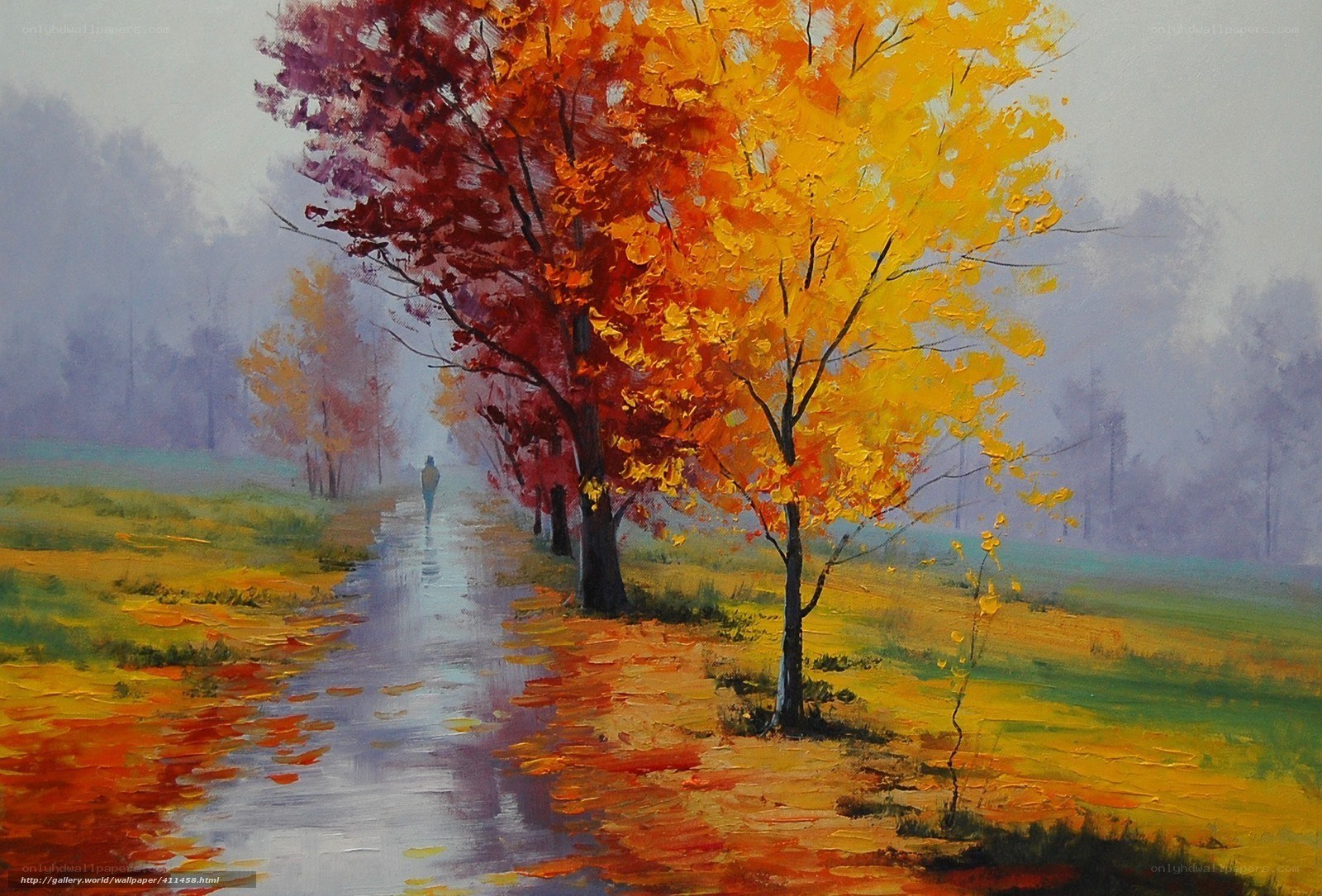 Autumn path with colorful trees