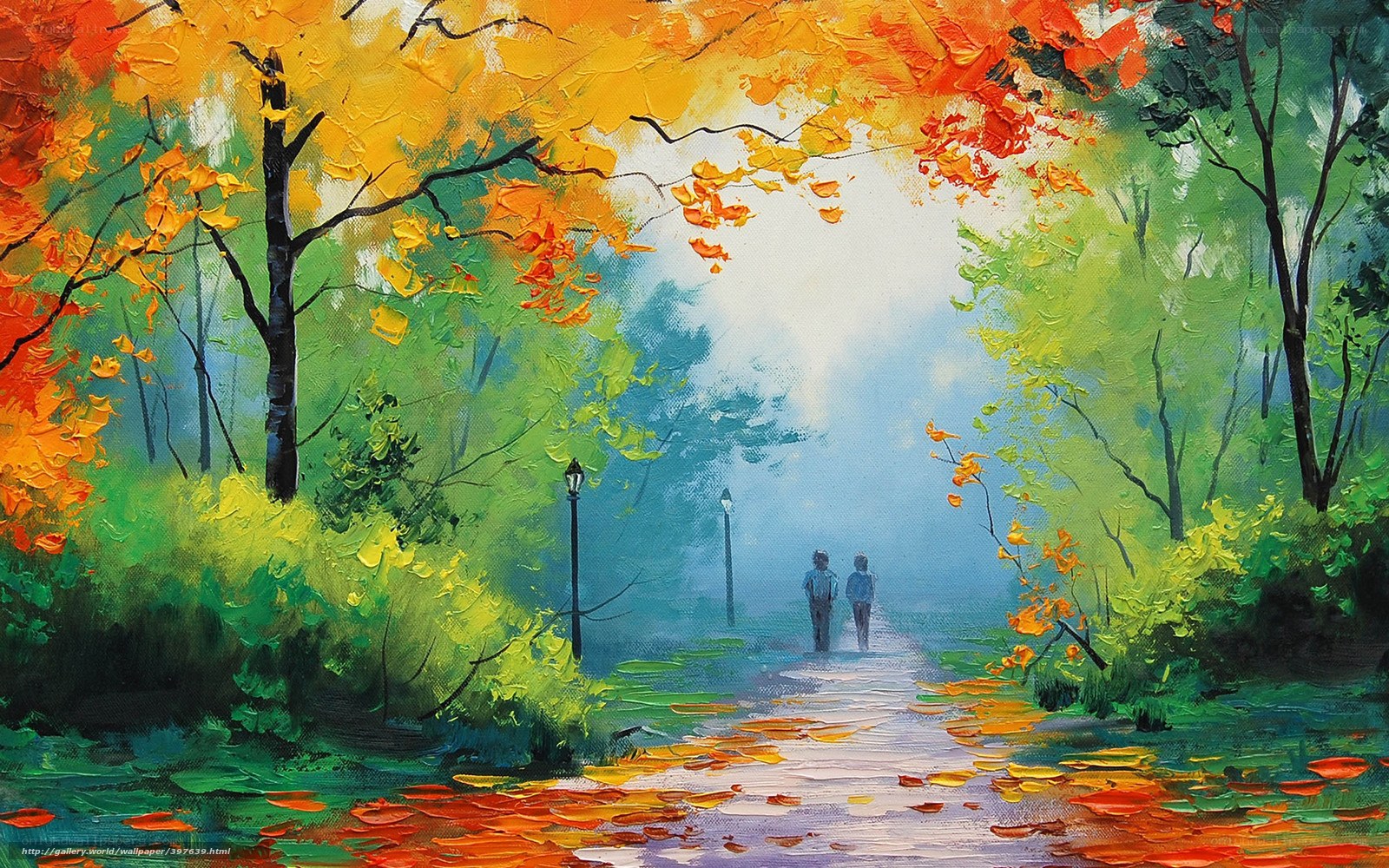 Autumn path with couple
