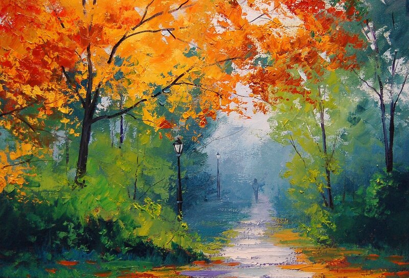 Autumn path with lanterns