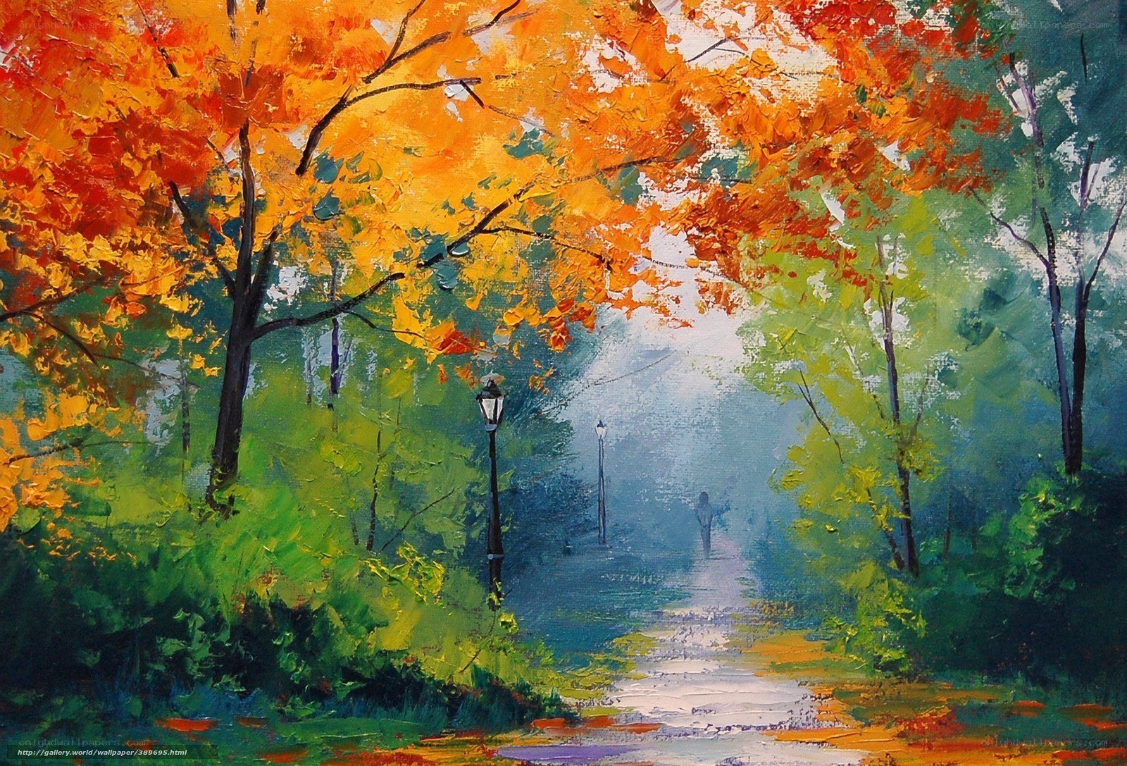 Autumn path with lanterns