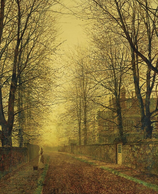 Autumn path with woman
