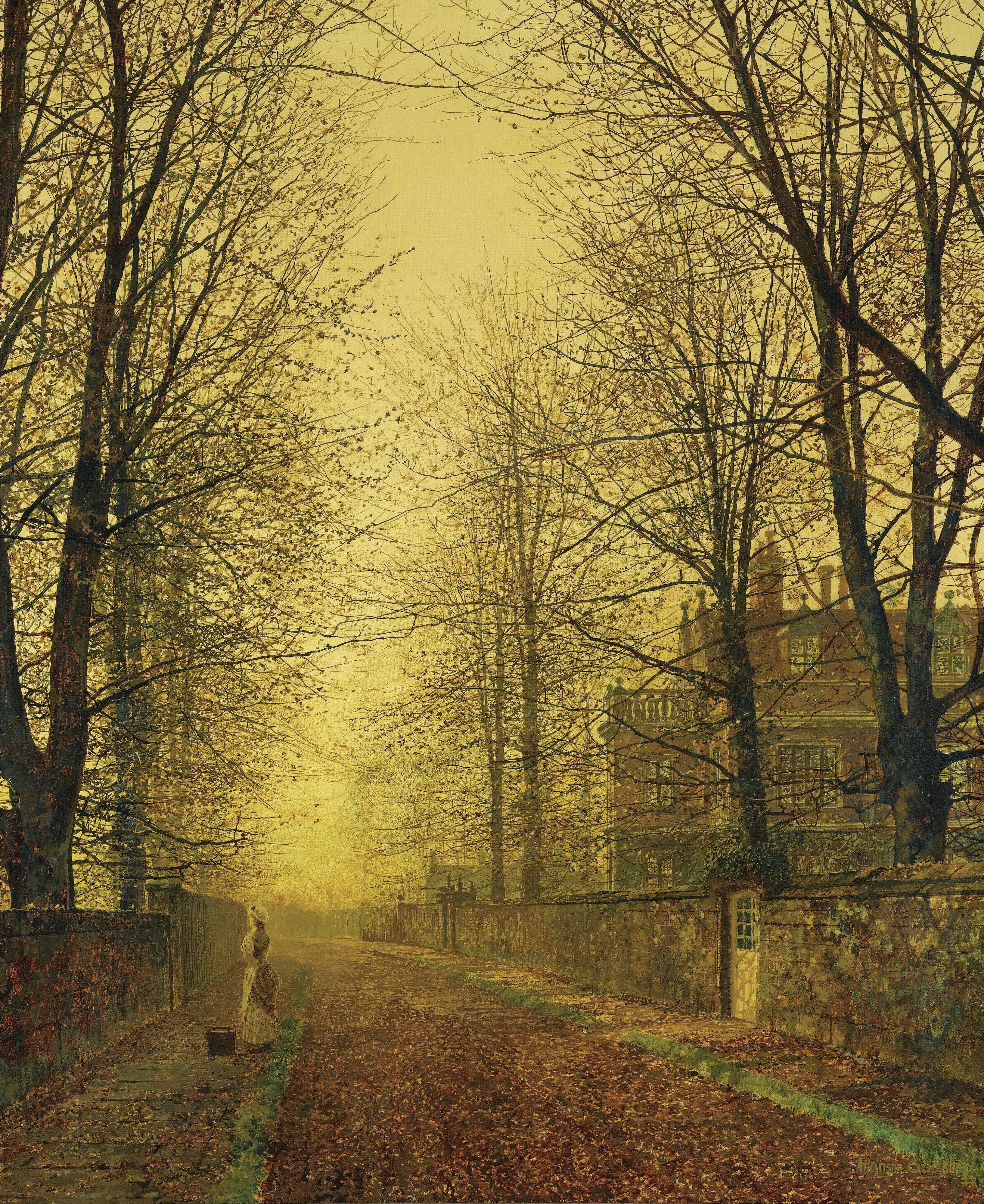 Autumn path with woman