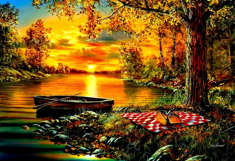Autumn Picnic by Lake