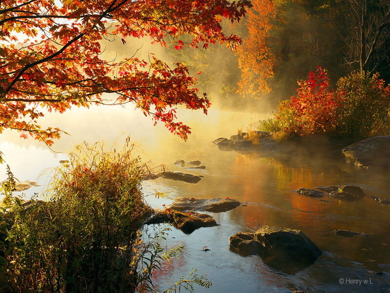 Autumn River at Sunrise — Red
