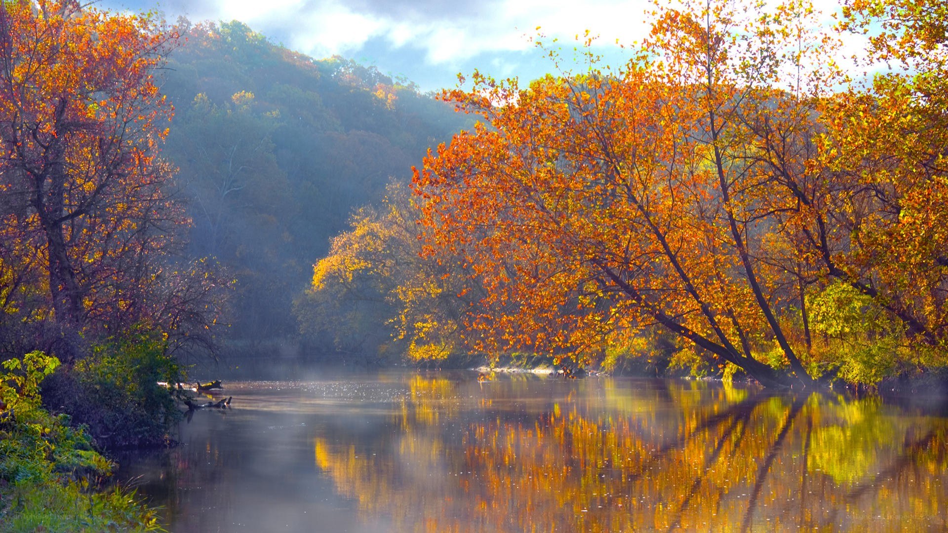 Autumn river at sunrise