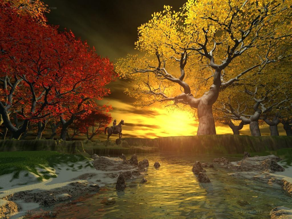 Autumn river at sunset