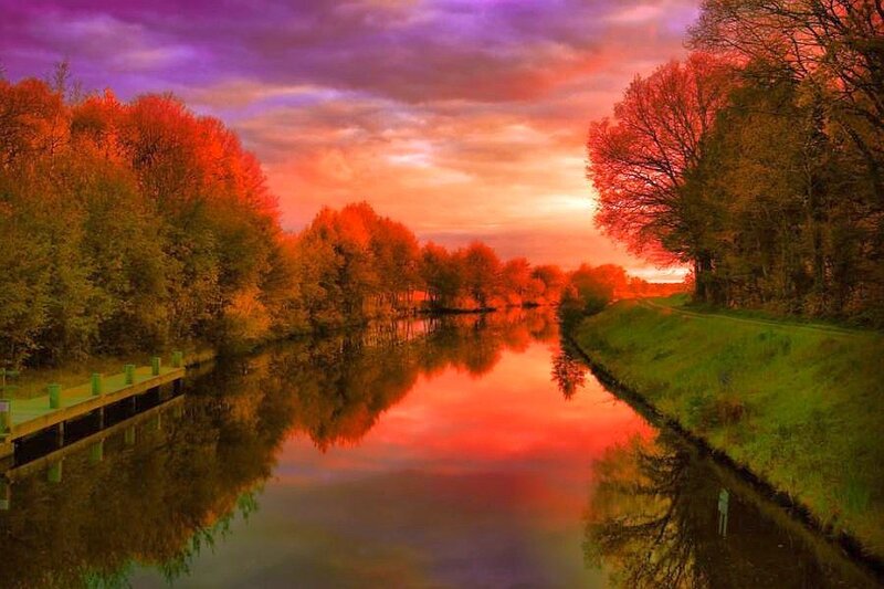 Autumn river at sunset