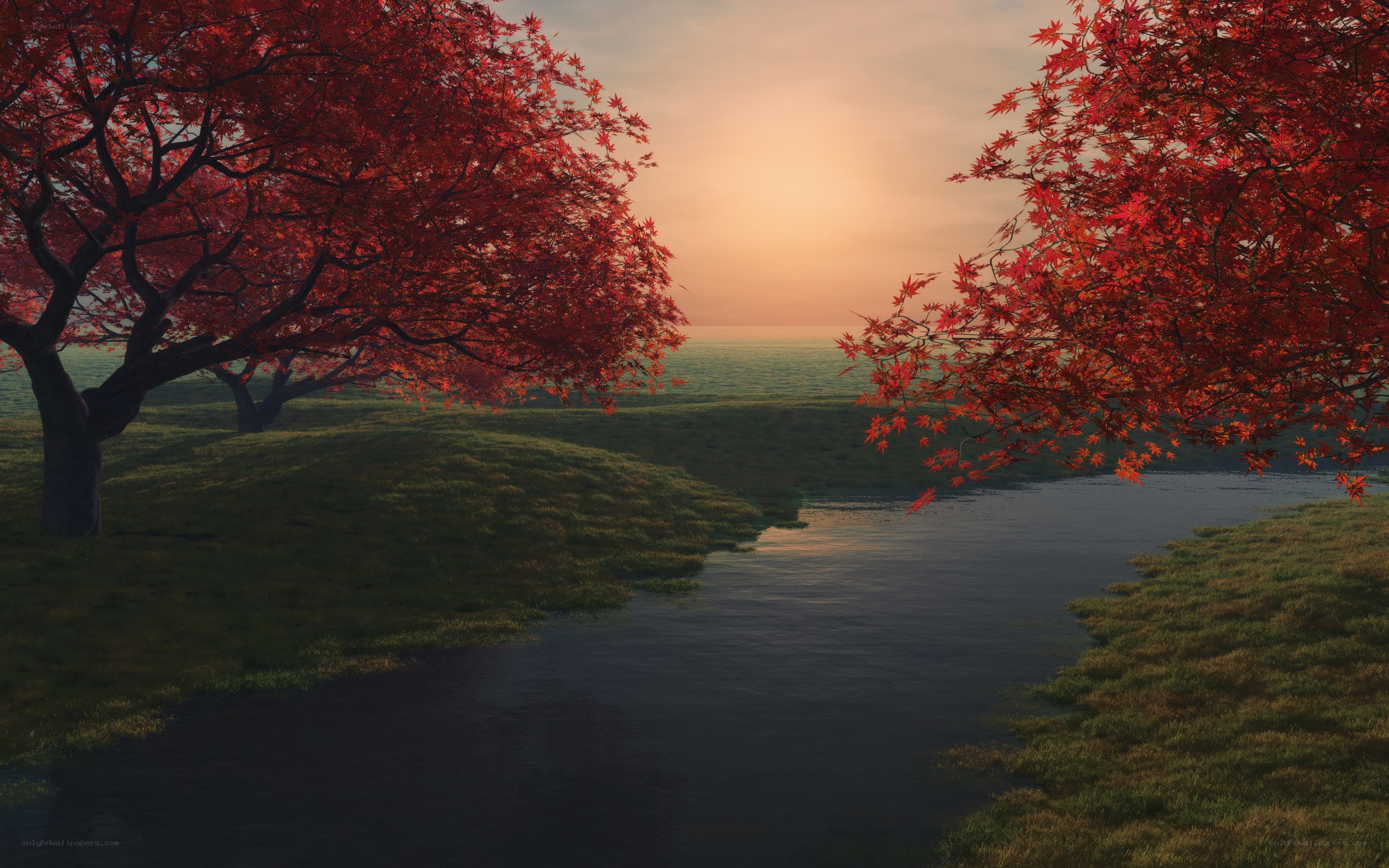 Autumn river at sunset