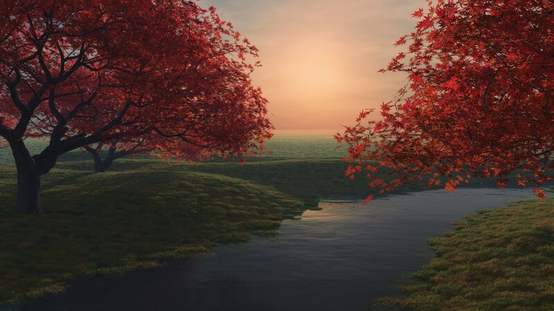 Autumn river at sunset