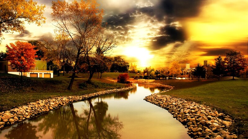 Autumn river at sunset
