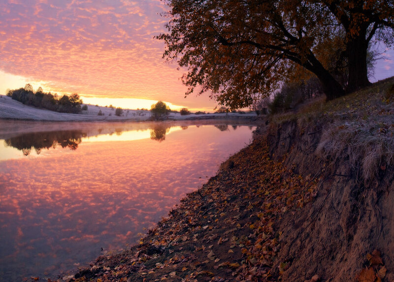 Autumn River at Sunset — Orange, Serene