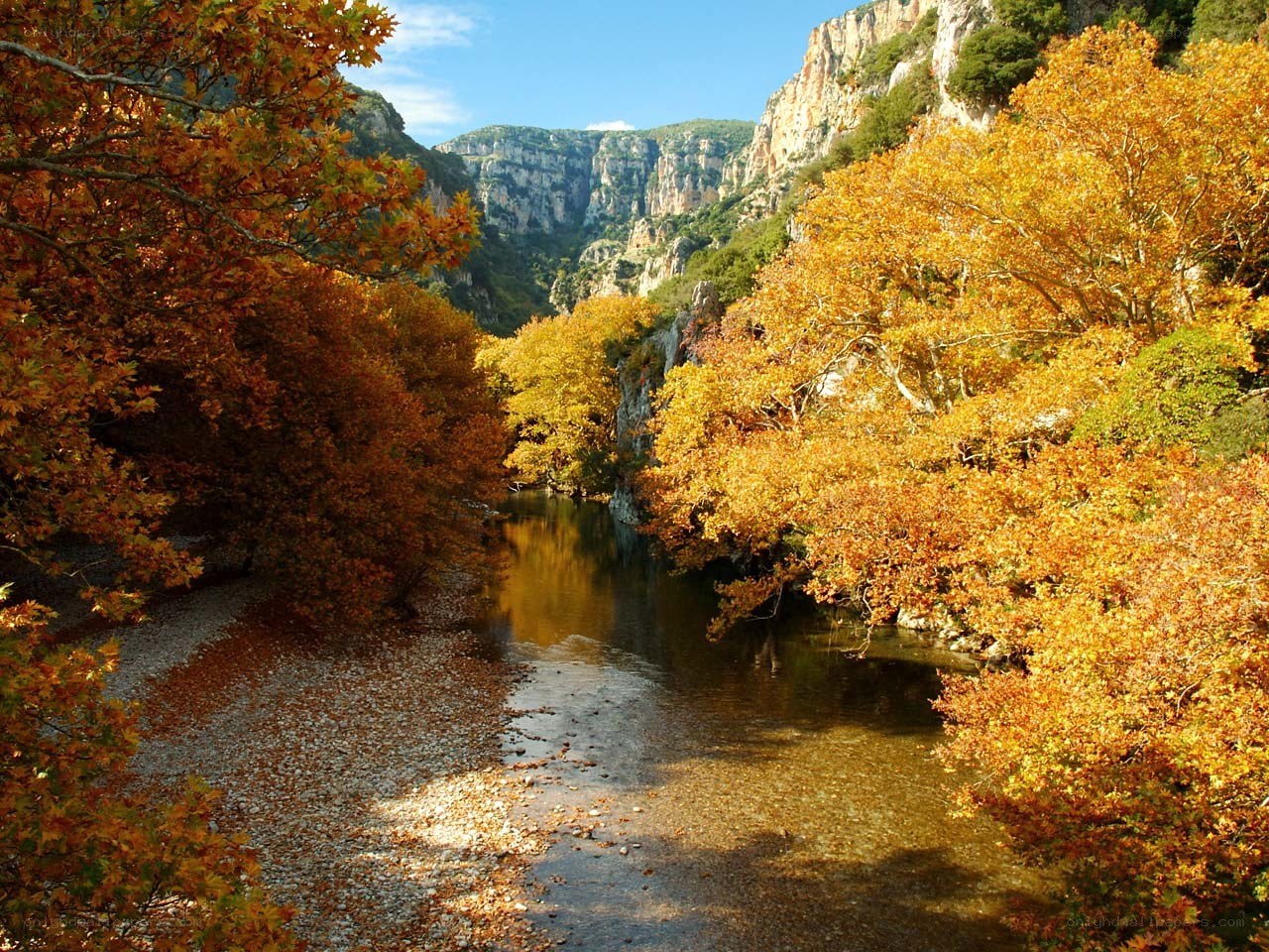 Autumn river in a canyon