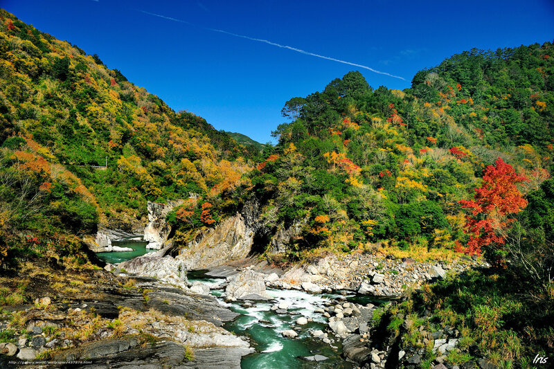 Autumn river in a mountain valley