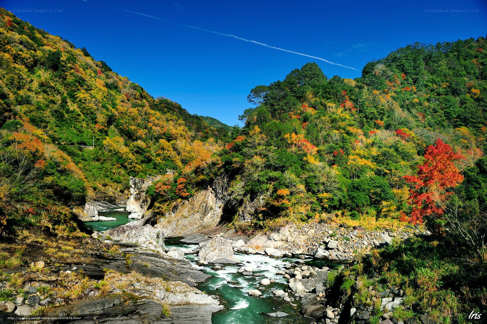 Autumn river in a mountain valley
