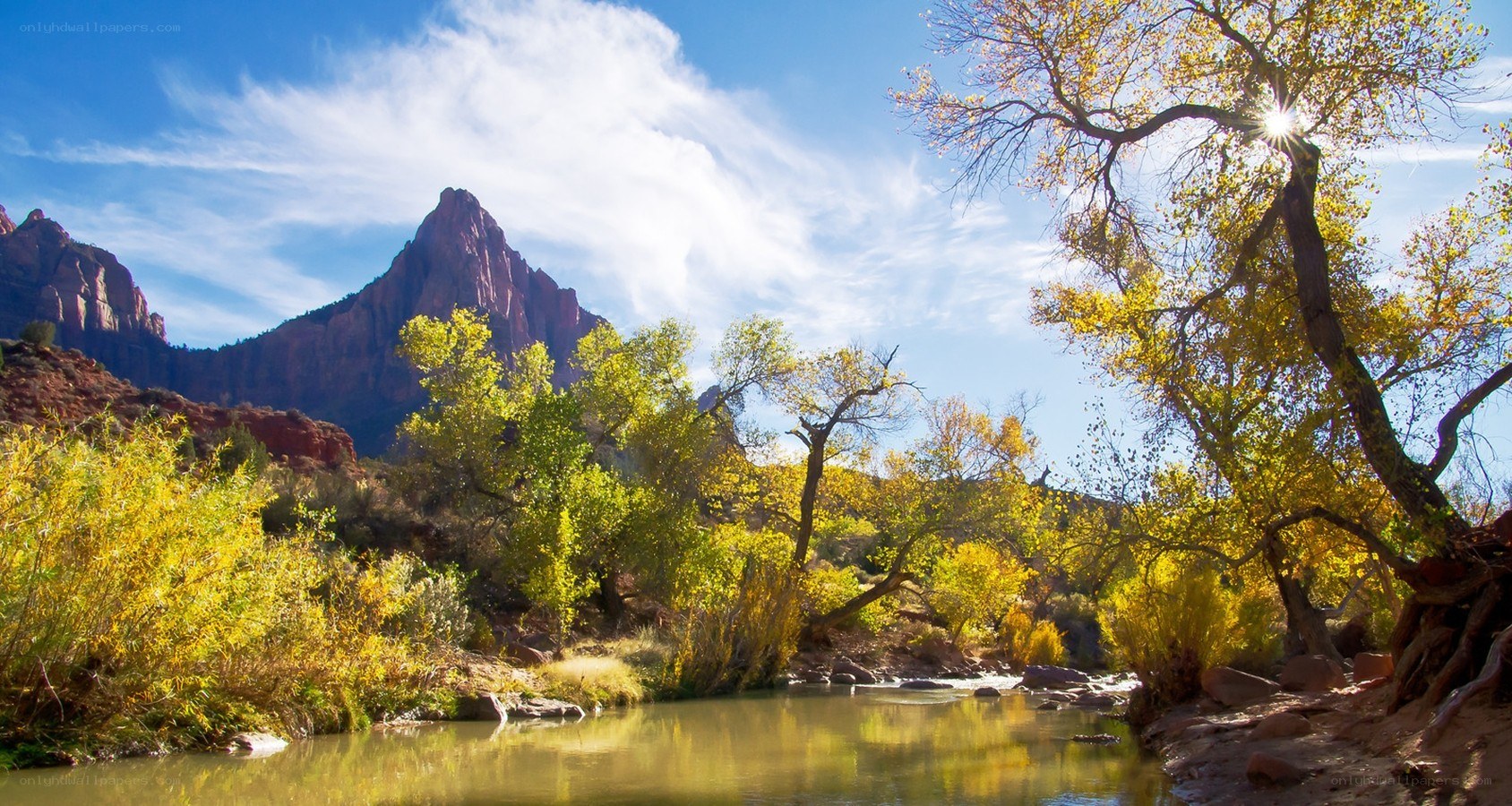 autumn river in canyon