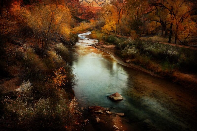 Autumn river in canyon