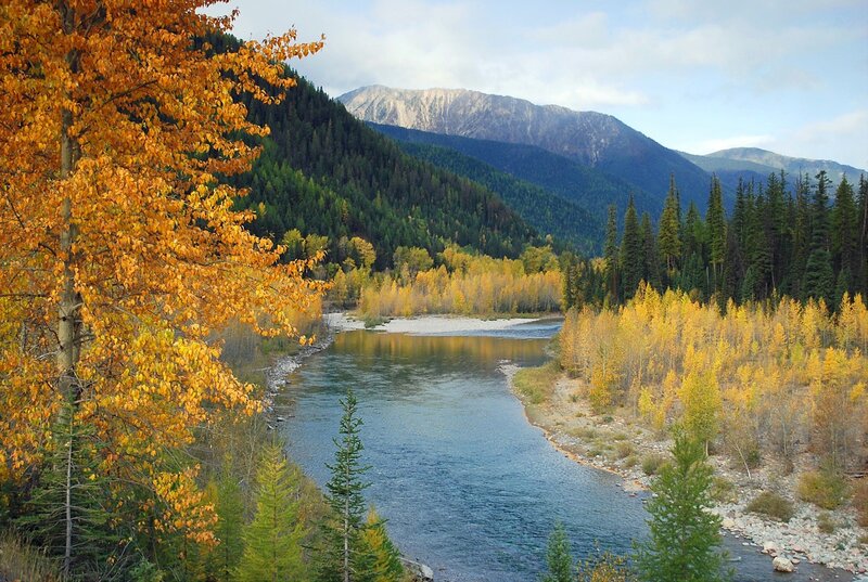 Autumn river in mountain valley