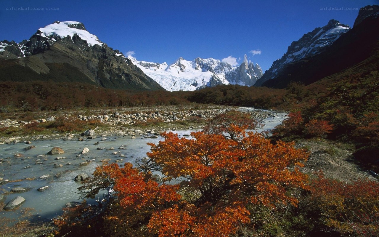 Autumn river in mountain valley