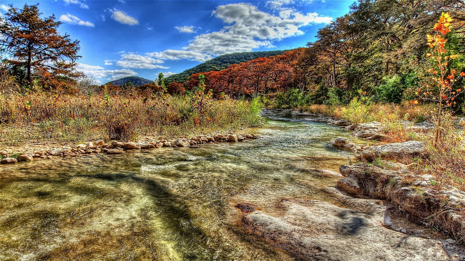 Autumn river in the hills