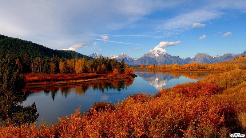 Autumn River Landscape — Blue, Serene, Photograph, Mountains
