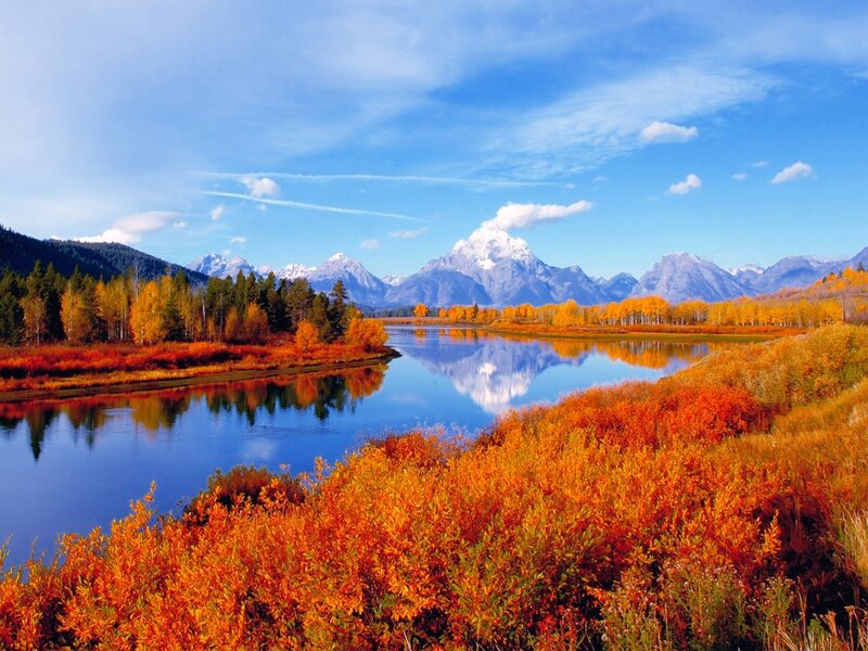 Autumn River Landscape — Blue, Serene, Photograph